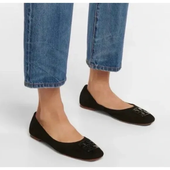 Tory Burch Black Suede Georgia Ballet‎ Flats Women's Shoes size 5 - Picture 3 of 7